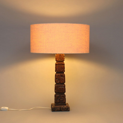 Temde Leuchten - type 75 - base de lampe en acajou, sculptée à la main au Honduras dans le style d'un totem maya - années 1960