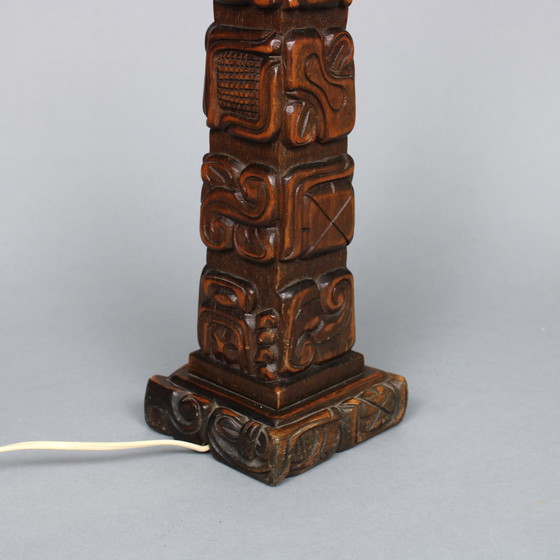Image 1 of Temde Leuchten - type 75 - mahogany lamp base, hand-carved in Honduras in the style of a Mayan totem pole- 1960s