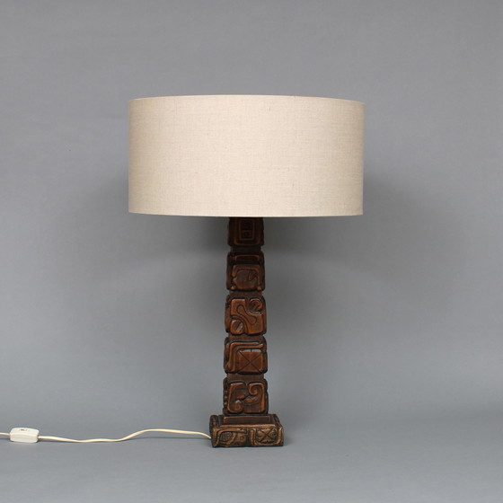 Image 1 of Temde Leuchten - type 75 - mahogany lamp base, hand-carved in Honduras in the style of a Mayan totem pole- 1960s