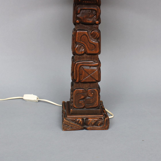 Image 1 of Temde Leuchten - type 75 - mahogany lamp base, hand-carved in Honduras in the style of a Mayan totem pole- 1960s