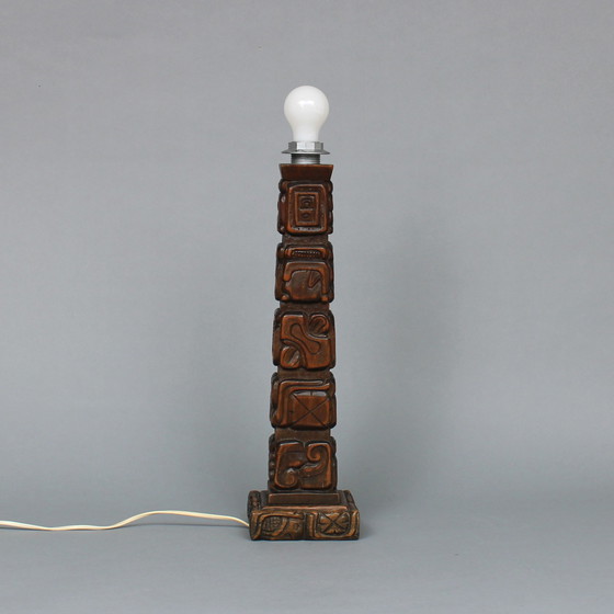 Image 1 of Temde Leuchten - type 75 - mahogany lamp base, hand-carved in Honduras in the style of a Mayan totem pole- 1960s