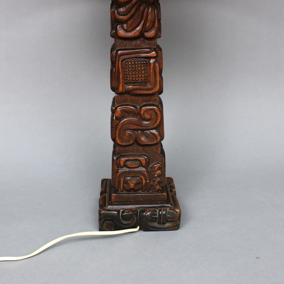 Image 1 of Temde Leuchten - type 75 - mahogany lamp base, hand-carved in Honduras in the style of a Mayan totem pole- 1960s