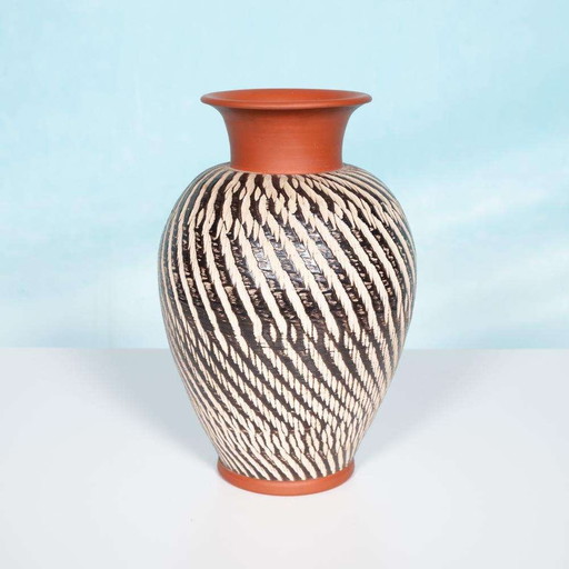 Vintage Wekara sgraffito vase, minimalist ceramic vase