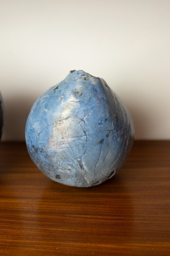 Image 1 of Set di 2 vasi in ceramica blu vintage