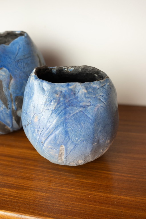 Set di 2 vasi in ceramica blu vintage