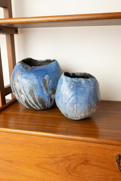 Set di 2 vasi in ceramica blu vintage