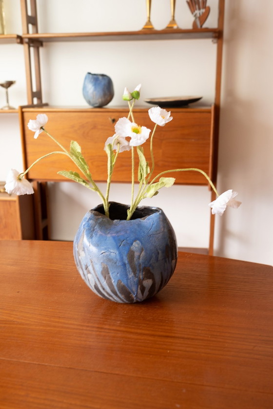 Image 1 of Set di 2 vasi in ceramica blu vintage