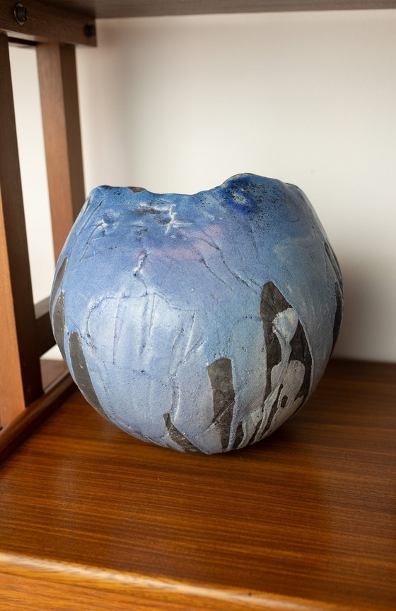 Image 1 of Set di 2 vasi in ceramica blu vintage