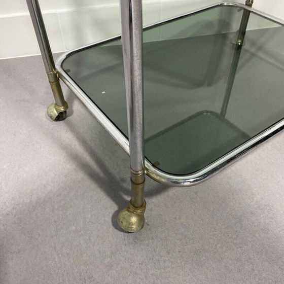 Image 1 of Vintage chrome bar cart with green smoke glass
