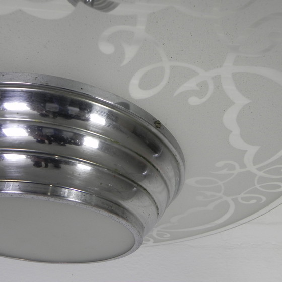 Image 1 of Art Deco Pendant Lamp With Glass Disc, 1930s