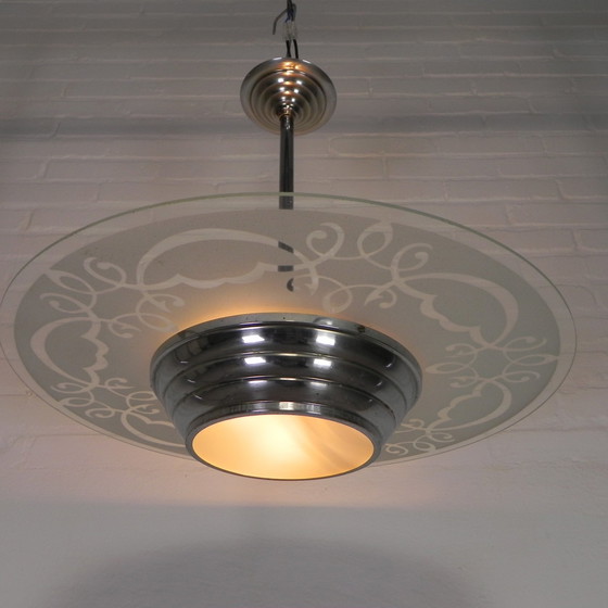 Image 1 of Art Deco Pendant Lamp With Glass Disc, 1930s