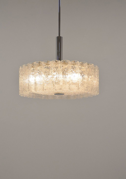 Mid-century Doria Leuchten chandelier in glass and chrome