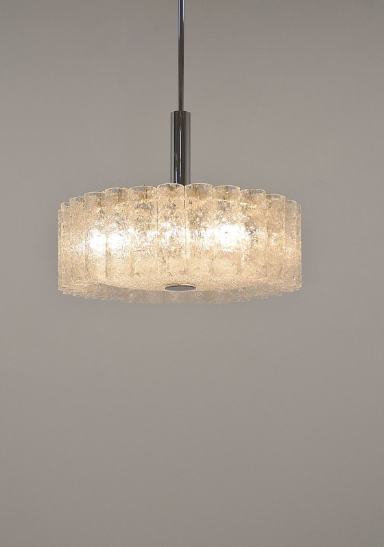 Image 1 of Mid-century Doria Leuchten chandelier in glass and chrome