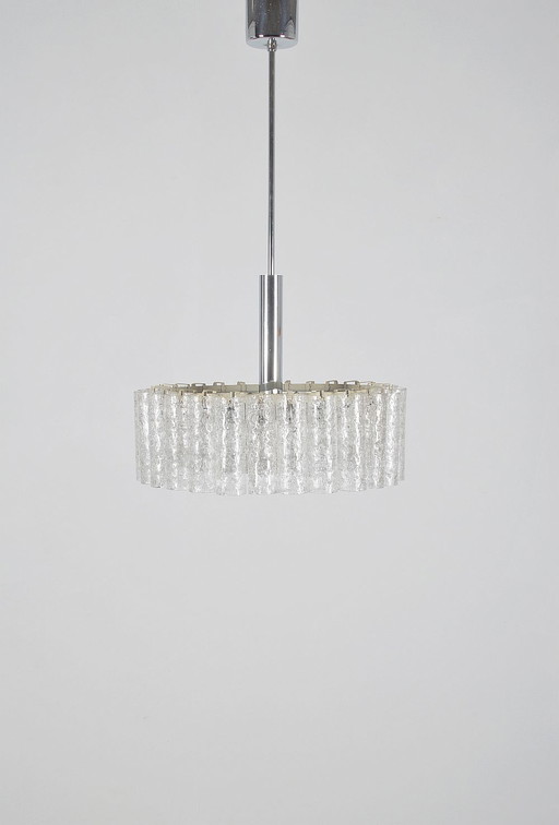 Mid-century Doria Leuchten chandelier in glass and chrome