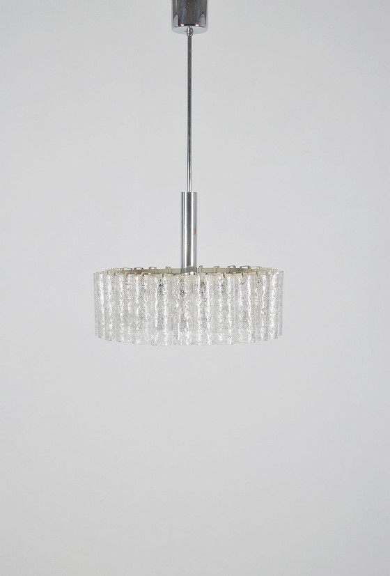 Image 1 of Mid-century Doria Leuchten chandelier in glass and chrome