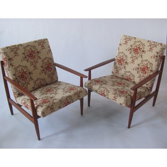 Image 1 of Pair of vintage armchairs in flower pattern for Ton, Czechoslovakia 1960