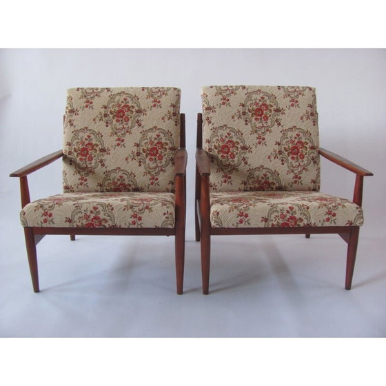 Image 1 of Pair of vintage armchairs in flower pattern for Ton, Czechoslovakia 1960