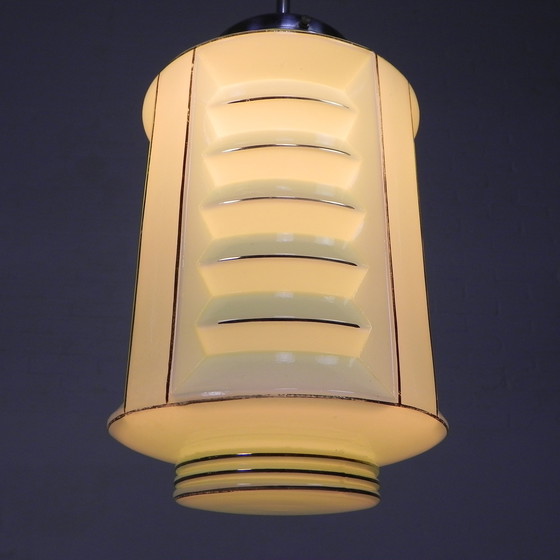 Image 1 of Lampe suspendue Art déco avec abat-jour lanterne en verre, années 1930