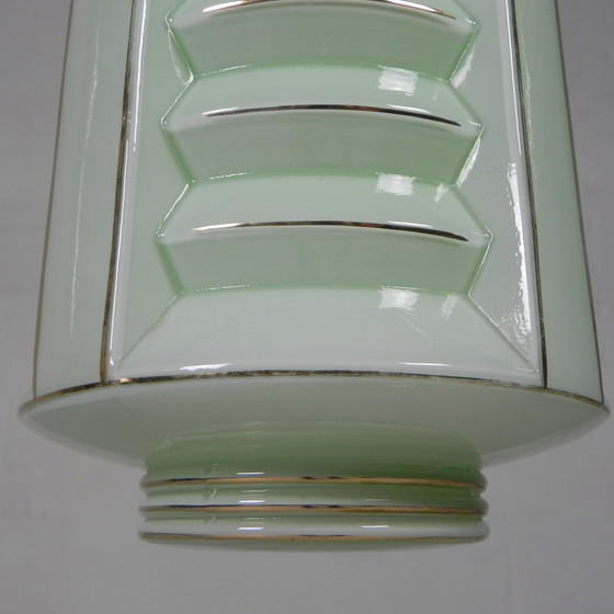 Image 1 of Lampe suspendue Art déco avec abat-jour lanterne en verre, années 1930