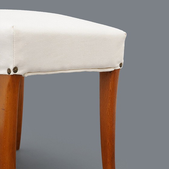 Image 1 of Pair of padded wooden and white fabric stools, Italy 1950