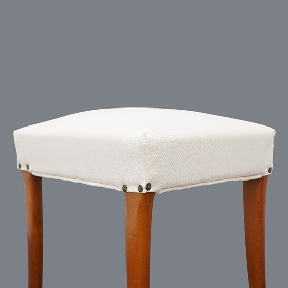 Image 1 of Pair of padded wooden and white fabric stools, Italy 1950