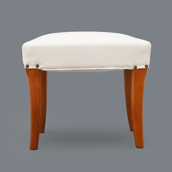 Image 1 of Pair of padded wooden and white fabric stools, Italy 1950