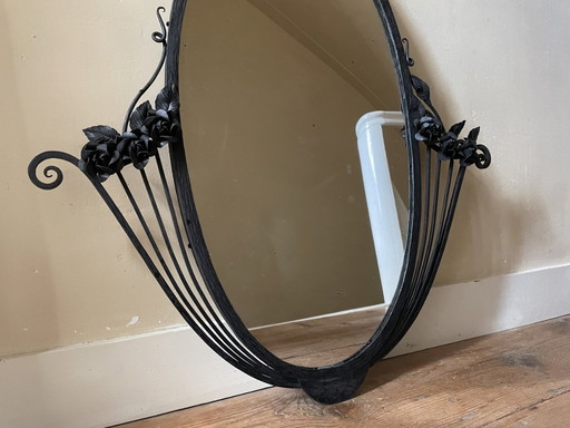 Large Art Deco 1930s Mirror Iron Frame And Flowers