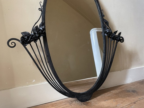 Image 1 of Large Art Deco 1930s Mirror Iron Frame And Flowers