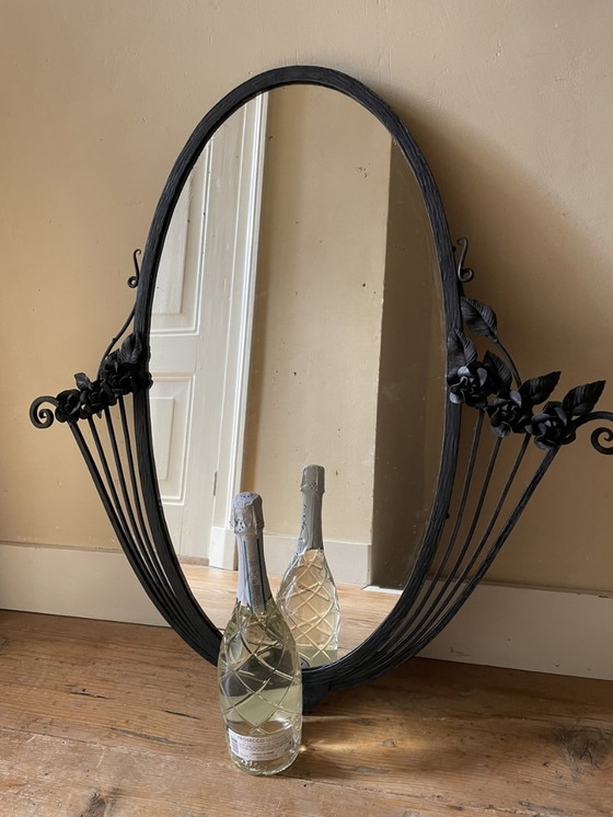 Image 1 of Large Art Deco 1930s Mirror Iron Frame And Flowers