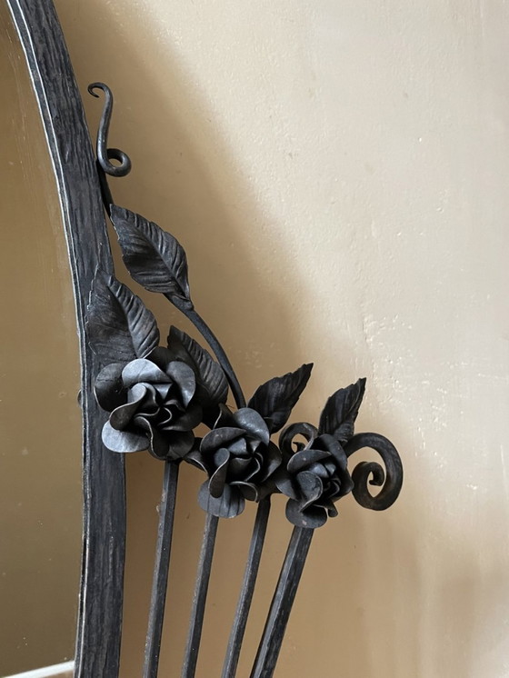 Image 1 of Large Art Deco 1930s Mirror Iron Frame And Flowers