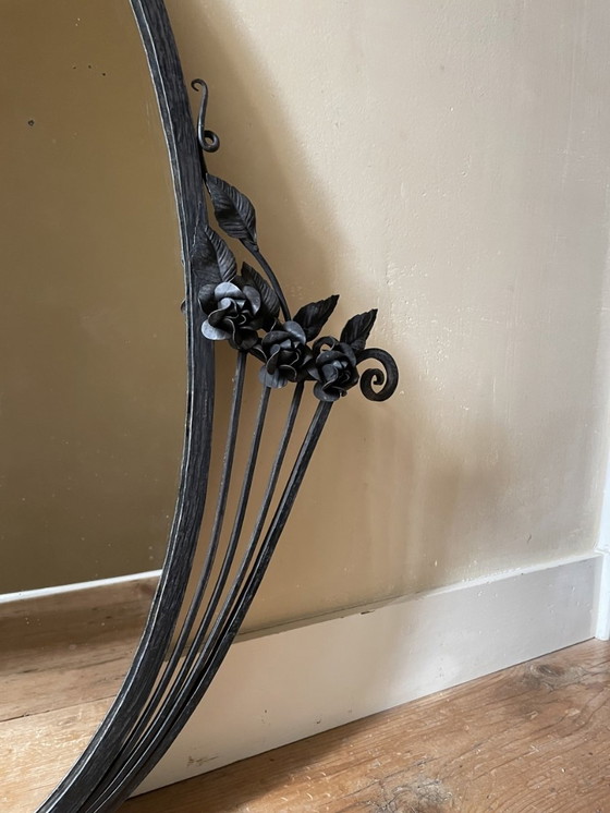 Image 1 of Large Art Deco 1930s Mirror Iron Frame And Flowers