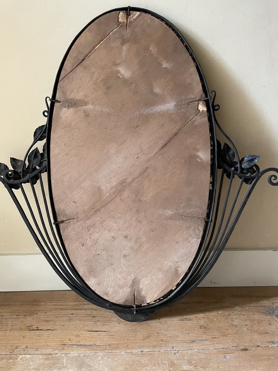 Image 1 of Large Art Deco 1930s Mirror Iron Frame And Flowers