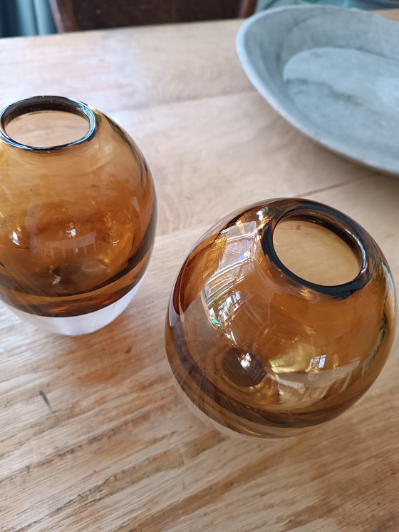 Image 1 of 2 X Mondgeblazen Glas Vazen, Cognac