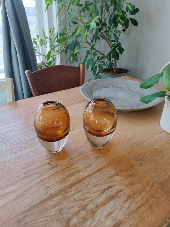 Image 1 of 2 X Mondgeblazen Glas Vazen, Cognac