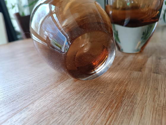 Image 1 of 2 X Mondgeblazen Glas Vazen, Cognac