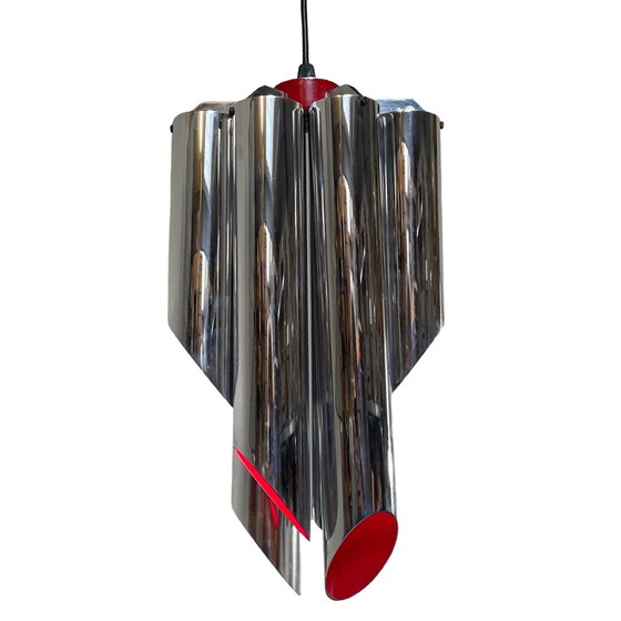 Image 1 of Space Age Design / Pop Art - Chromed And Red Inside - Hanging Pendant - Polished Tubes