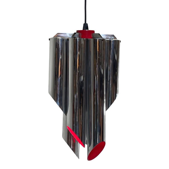 Image 1 of Space Age Design / Pop Art - Chromed And Red Inside - Hanging Pendant - Polished Tubes