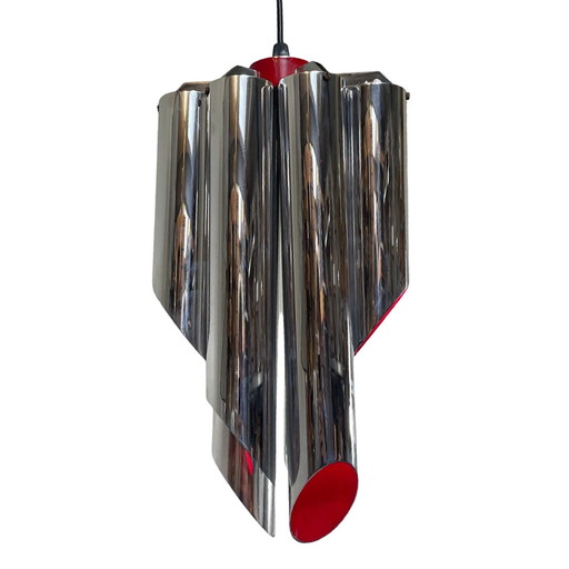 Space Age Design / Pop Art - Chromed And Red Inside - Hanging Pendant - Polished Tubes