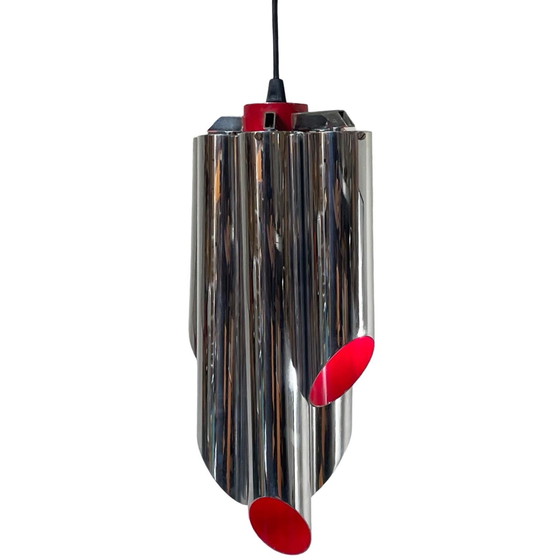 Image 1 of Space Age Design / Pop Art - Chromed And Red Inside - Hanging Pendant - Polished Tubes