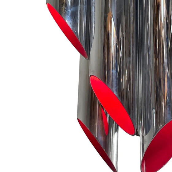 Image 1 of Space Age Design / Pop Art - Chromed And Red Inside - Hanging Pendant - Polished Tubes