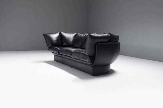 Image 1 of Stunning Champagne sofa in its original black leather by LEV & LEV Italy