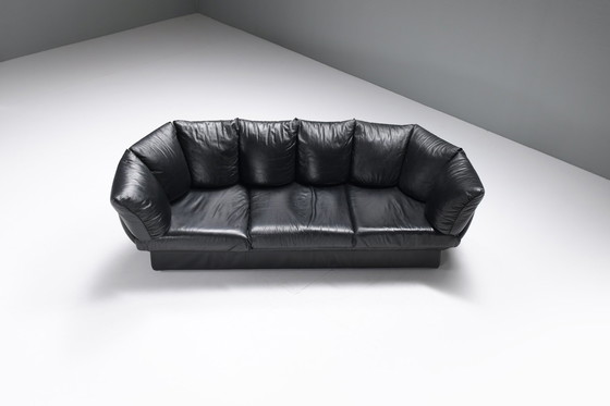 Image 1 of Stunning Champagne sofa in its original black leather by LEV & LEV Italy