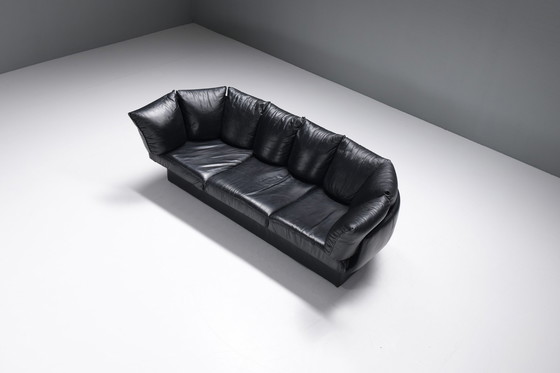 Image 1 of Stunning Champagne sofa in its original black leather by LEV & LEV Italy