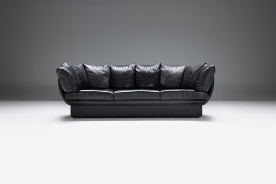 Image 1 of Stunning Champagne sofa in its original black leather by LEV & LEV Italy