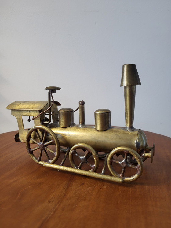 Image 1 of Artwork locomotive, Daniel D'Haeseleer, Hollywood Regency style, Copper and brass, 1970s, Belgium