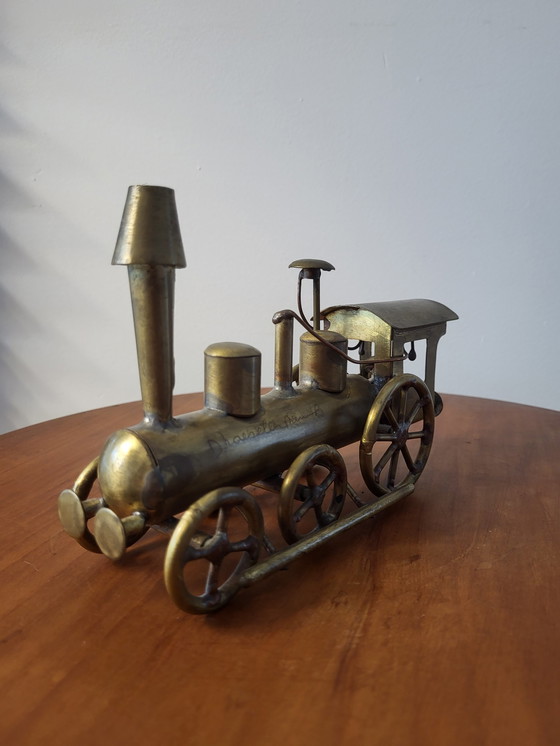 Image 1 of Artwork locomotive, Daniel D'Haeseleer, Hollywood Regency style, Copper and brass, 1970s, Belgium