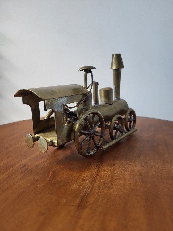 Image 1 of Artwork locomotive, Daniel D'Haeseleer, Hollywood Regency style, Copper and brass, 1970s, Belgium