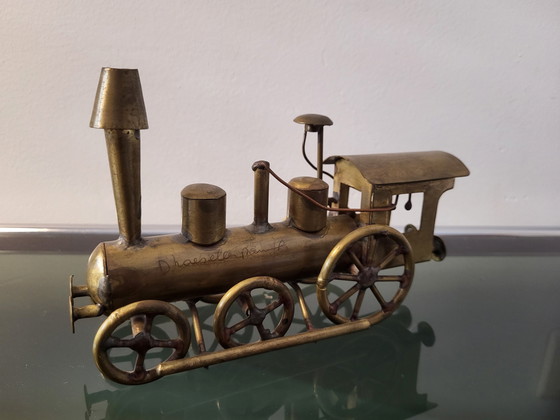 Image 1 of Artwork locomotive, Daniel D'Haeseleer, Hollywood Regency style, Copper and brass, 1970s, Belgium