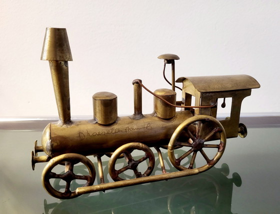 Image 1 of Artwork locomotive, Daniel D'Haeseleer, Hollywood Regency style, Copper and brass, 1970s, Belgium