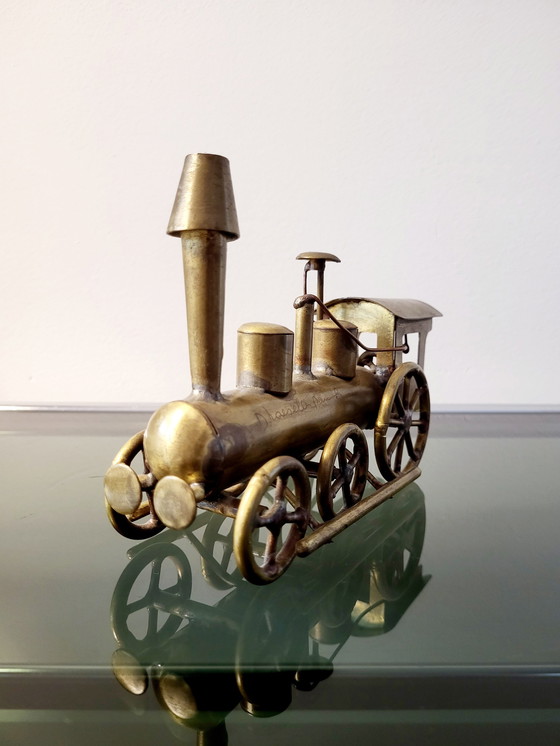 Image 1 of Artwork locomotive, Daniel D'Haeseleer, Hollywood Regency style, Copper and brass, 1970s, Belgium